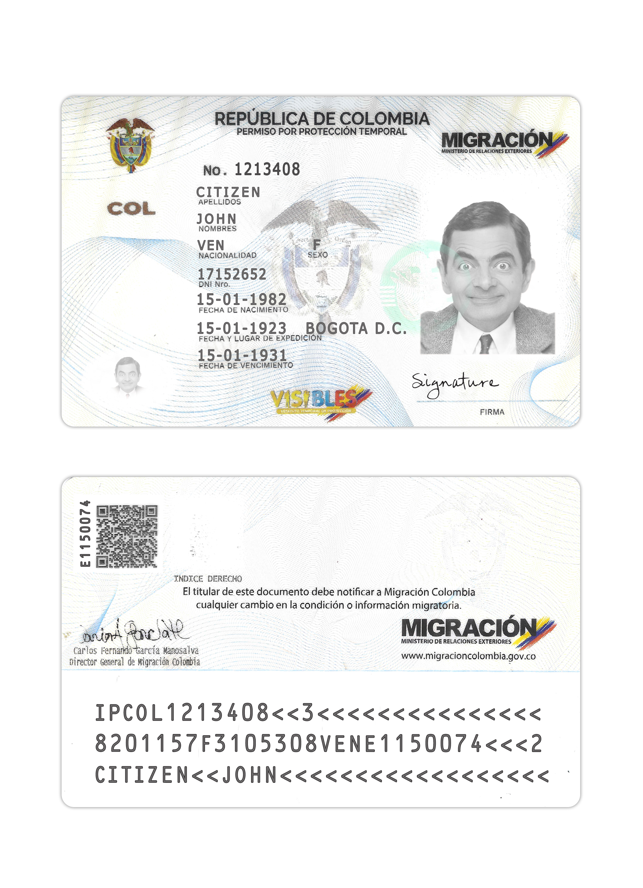 Colombia temporary protection leave card